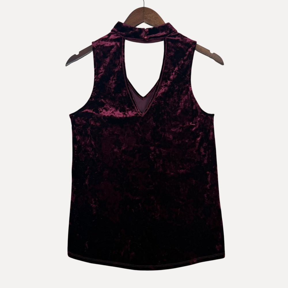 BCX Velvet Top S Burgundy Mock Neck Cutout Sleeveless Whimsigoth Boho Gothic